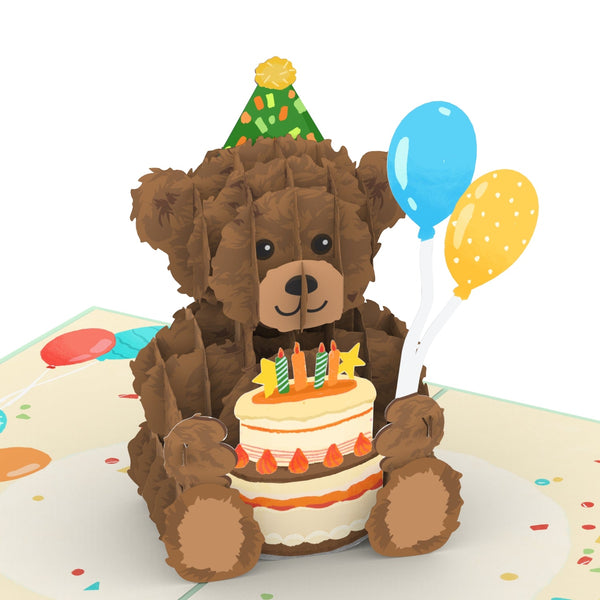 Teddy avec une carte pop-up à gâteau d'anniversaire