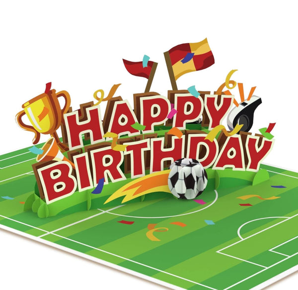 Carte pop-up de football de joyeux anniversaire