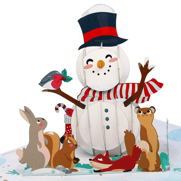 Snowman With Animals Pop-Up Carte